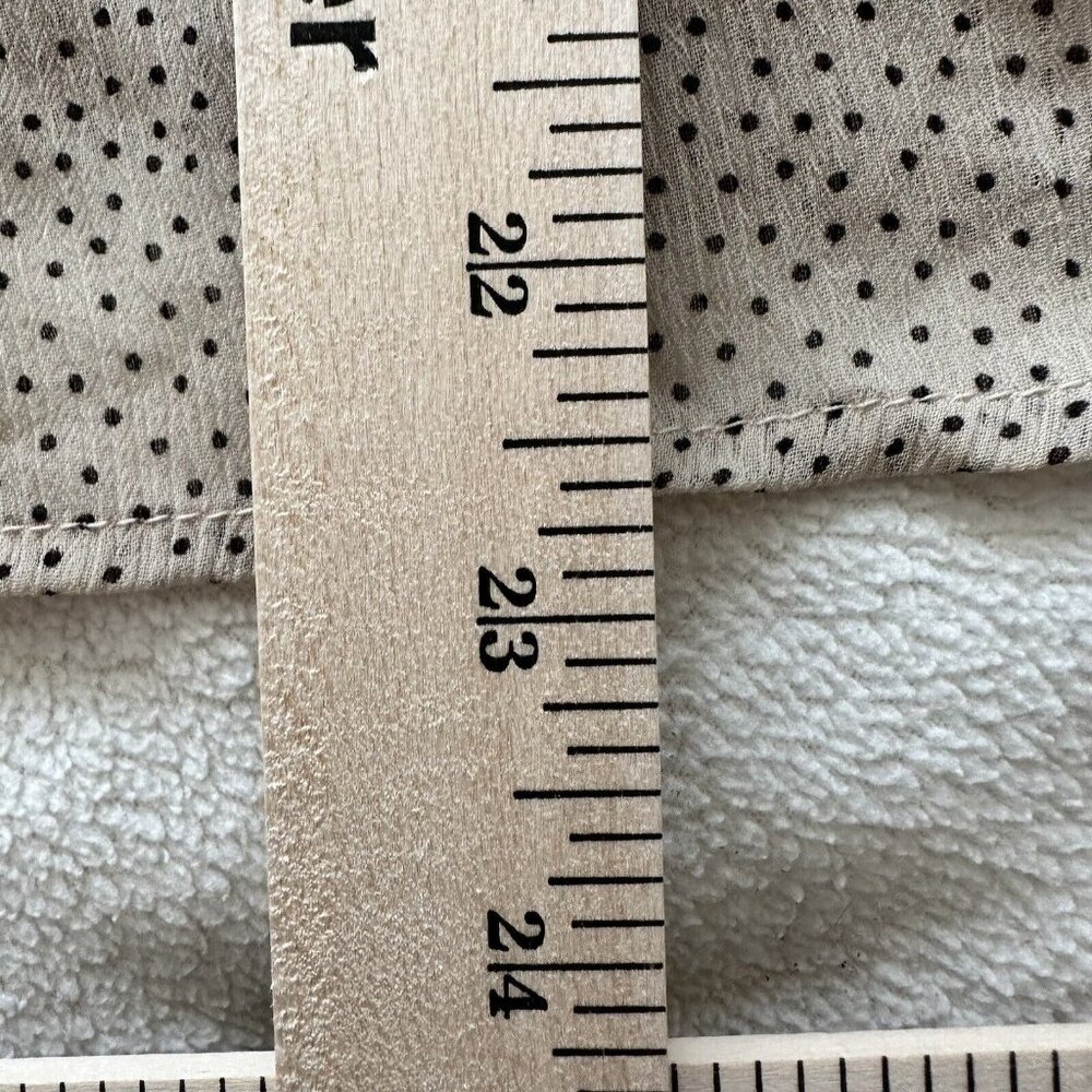 Loft Women's SZ M Black Polka Dot Beige Long Sleeve Ruffle Blouse Romantic - Picture 6 of 9